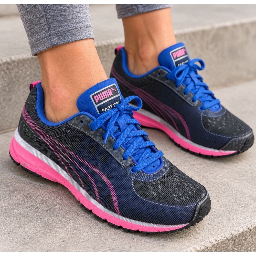 Puma Faas 250 Womens Running Shoes Size 6 Black Pink 2011 Mesh Athletic Sneakers